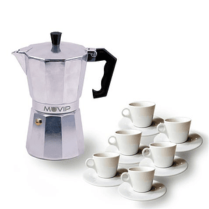 Muvip MV0601 Cafetera de Aluminio - Capacidad 6 Tazas - Mango Ergonomico - Antiadherente - Apta para Placas Electricas, Vitroceramicas y Gas - Color A