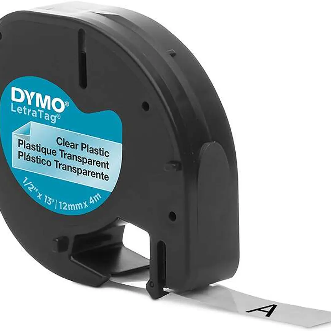 Dymo LetraTag S0721530 Cinta de Etiquetas Original para Rotuladora - Texto negro sobre fondo transparente - Ancho 12mm x 4 metros (12267) 1