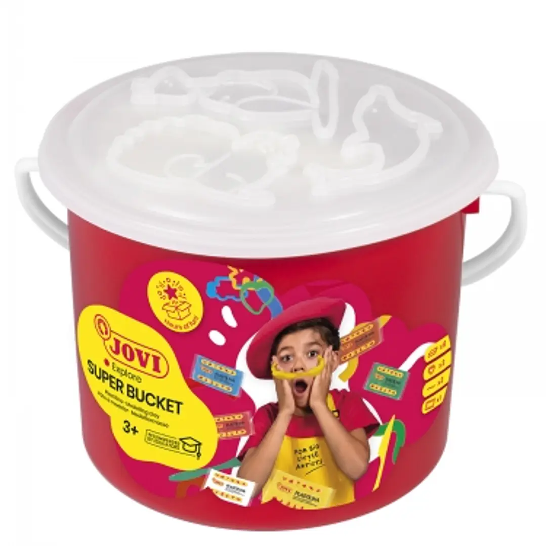 Jovi Super Bucket Pack 6 Pastillas de Plastilina 50gr + Accesorios - Pasta Vegetal - No Se Seca - sin Gluten - Inocua - Facil de Moldear - Ideal para  1