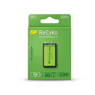 GP ReCyko Pila Recargable 200mAh 9V - Precargada - Ciclo de Vida: Hasta 1000 Veces