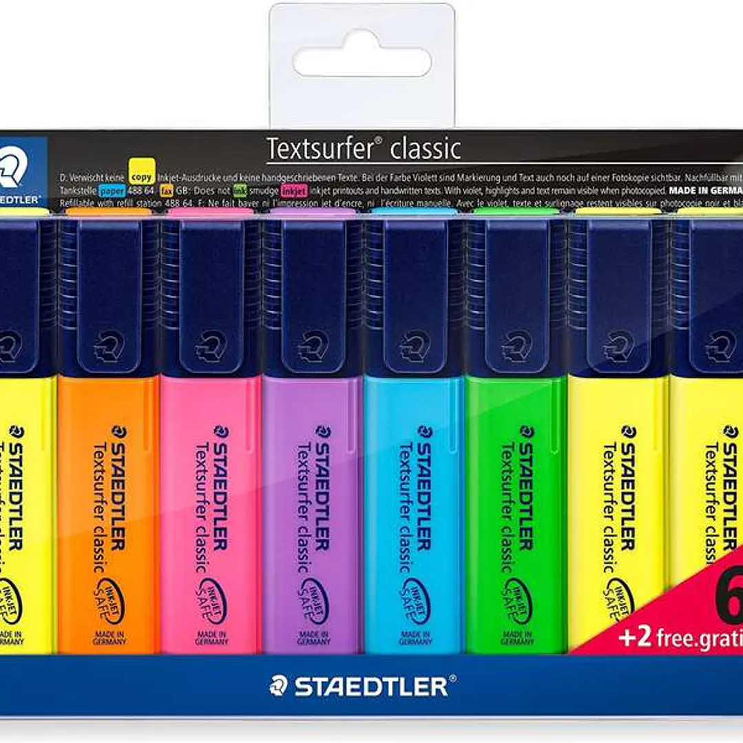 Staedtler Textsurfer Classic 364 Pack de 8 Marcadores Fluorescentes - Punta Biselada 1 - 5mm Aprox - Secado Rapido - Colores Surtidos 1