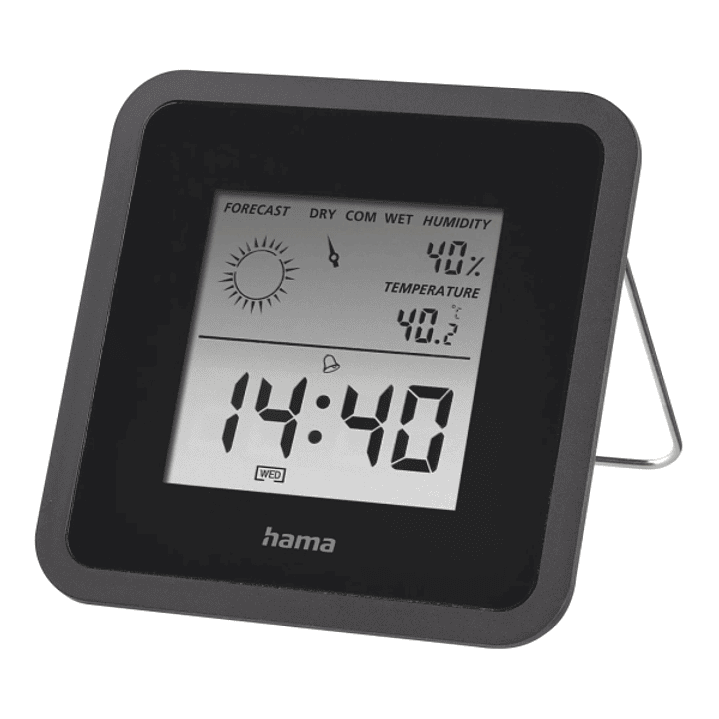 Hama Medidor de Temperatura y Humedad para Interior - Pantalla Digital - Reloj - Funcion de Alarma - Prevision Meteorologica - Memoria de Datos - Indi 1