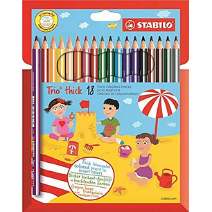 Stabilo Trio Thick Pack de 18 Lapices de Colores - Mina de 4.2mm - Forma Triangular - Colores Surtidos