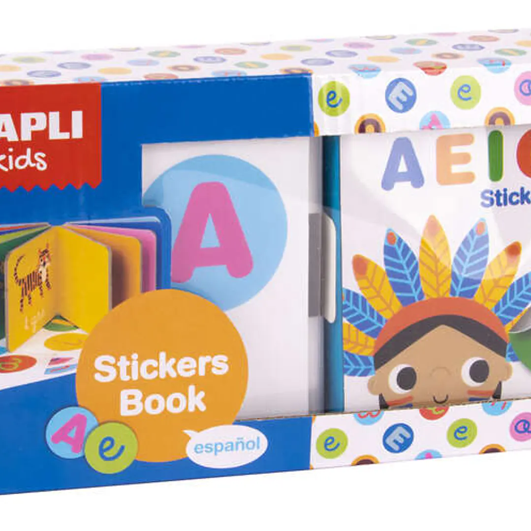 Apli Libro de Pegatinas Vocales Educativo - Tamaño 100x100x40 - 10 Paginas de Carton Rigido de 3mm - 5 Hojas de Gomets Removibles - Diseño Infantil co 1