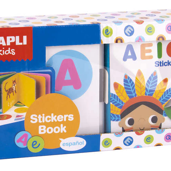 Apli Libro de Pegatinas Vocales Educativo - Tamaño 100x100x40 - 10 Paginas de Carton Rigido de 3mm - 5 Hojas de Gomets Removibles - Diseño Infantil co 1