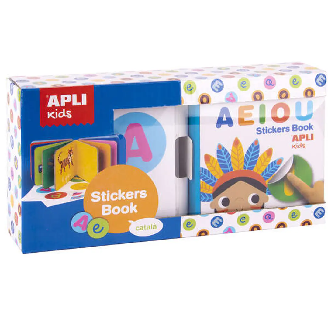Apli Libro de Pegatinas Educativo Vocales - Tamaño 100x100x40 - 10 Paginas de Carton Rigido de 3mm - 5 Hojas de Gomets Removibles - Diseño Infantil co 1