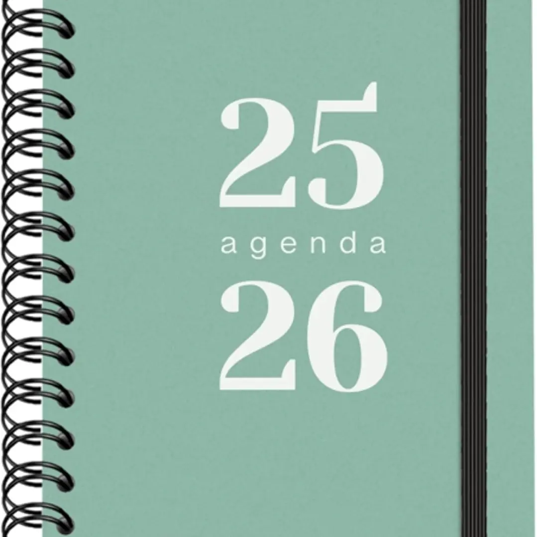 Dohe Grammar Agenda Escolar 25/26 Espiral A6 - Dia Pagina - Papel 80g/m2 - Cubierta de Polipropileno - Cierre de Goma Elastica - Color Verde 1
