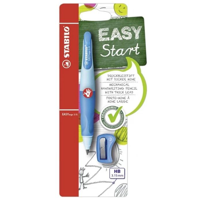 Stabilo Easyergo Pack con Lapiz Retractil + Scapuntas - Mina HB de 3.15mm - Diseño Ergonomico - Uso Diestro - Color Azul 1
