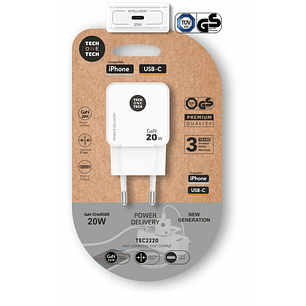 TechOneTech Cargador de Pared Ultrarrápido GaN 20w USB-C Blanco