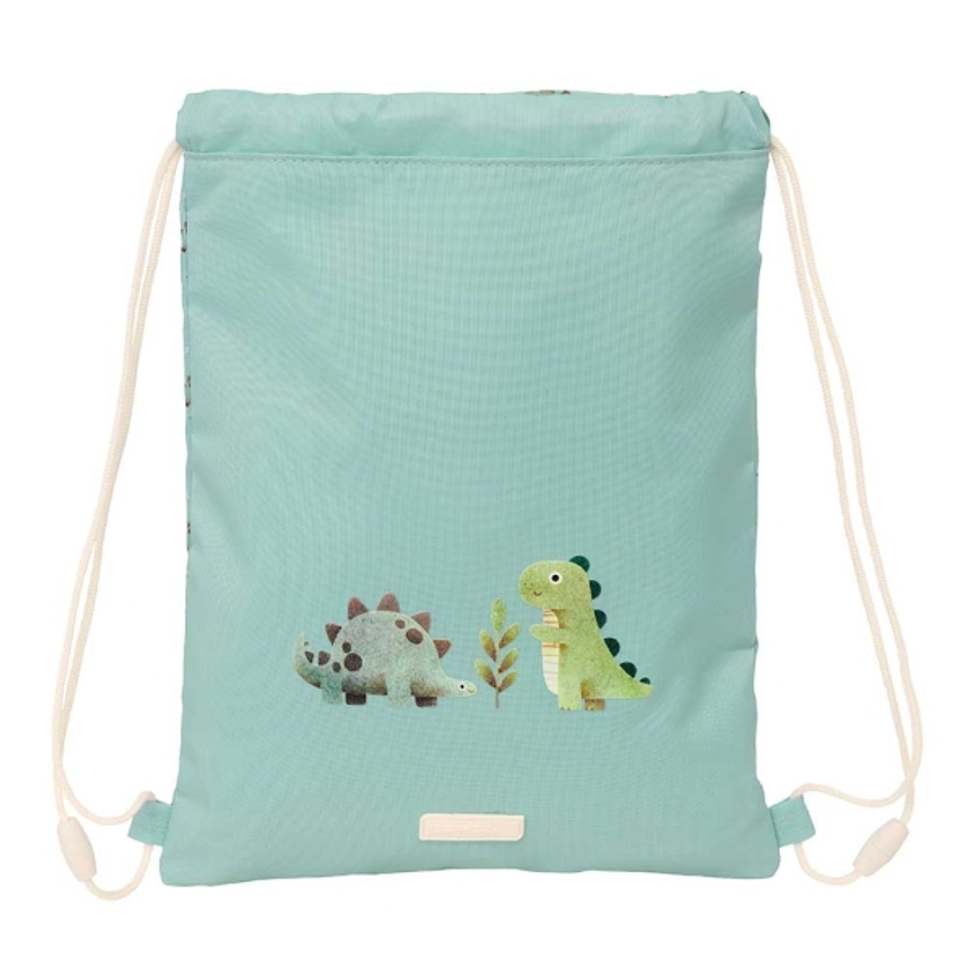 Safta Dinos Saco Plano - Bolsillo con Cremallera - Cierre con Cordones - Material Duradero - 3L - 260x10x340mm - Color Menta 1