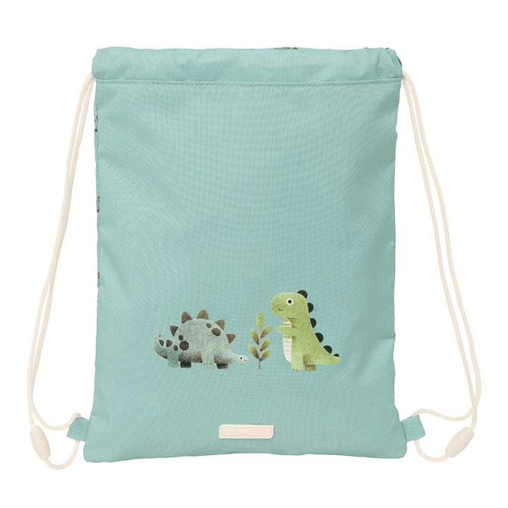 Safta Dinos Saco Plano - Bolsillo con Cremallera - Cierre con Cordones - Material Duradero - 3L - 260x10x340mm - Color Menta 1