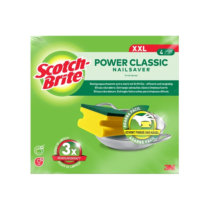 Scotch-Brite Classic Pack de 4 Estropajos de Cocina XL - Proteccion para los Dedos - Color Amarillo 1