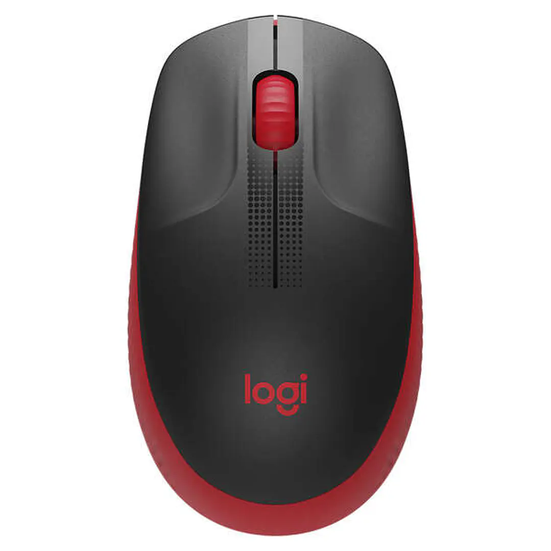 Logitech M190 Full Size Raton Inalambrico USB 1000dpi - 3 Botones - Gran Tamaño - Uso Ambidiestro - Color Negro/Rojo 1