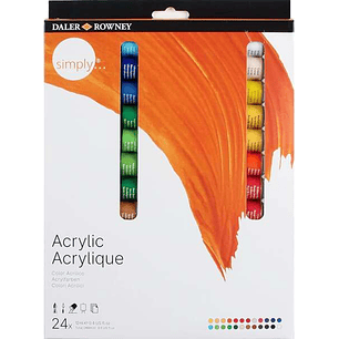 Daler Rowney Simply Pack de 24 Pinturas Acrilicas 12ml - Secado Rapido - Optima Cobertura - Mezclables - Colores Surtidos