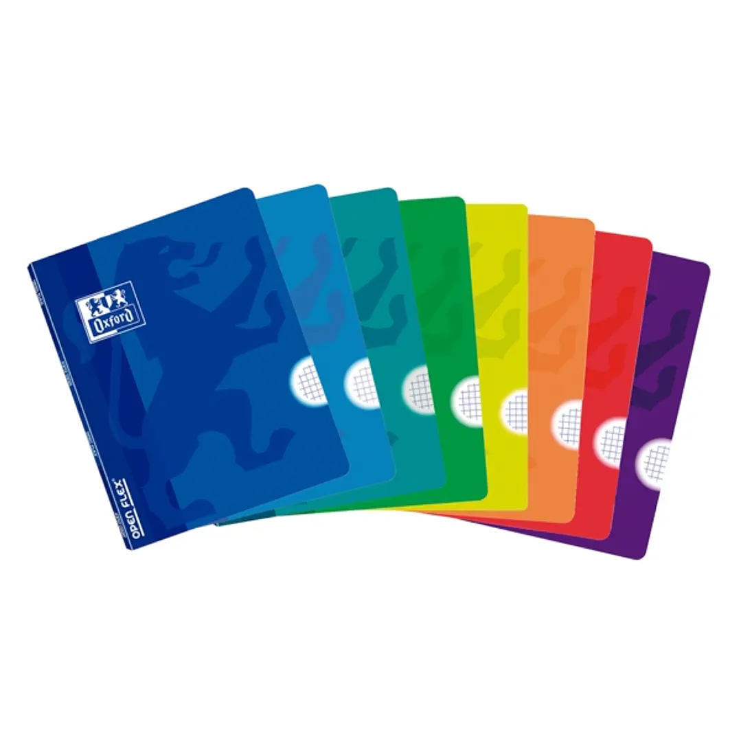 Oxford School Openflex A4 Libreta Grapada - Tapa de Plastico Resistente - 48 Hojas con Cuadricula 5x5 - 2 Margenes - Colores Surtidos 1