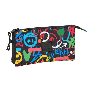 Safta Graffiti Colors Portatodo - 3 Compartimentos con Cremalleras - Bolsillo Interior - 0.60L - 220x30x120mm - Multicolor