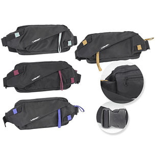 Lagart Smart Bandolera/Riñonera - 3 Bolsillos - Cinta Ajustable - Fabricada en Nylon Impermeable - Medidas 24x12x5cm - Color Negro con Detalles en Col