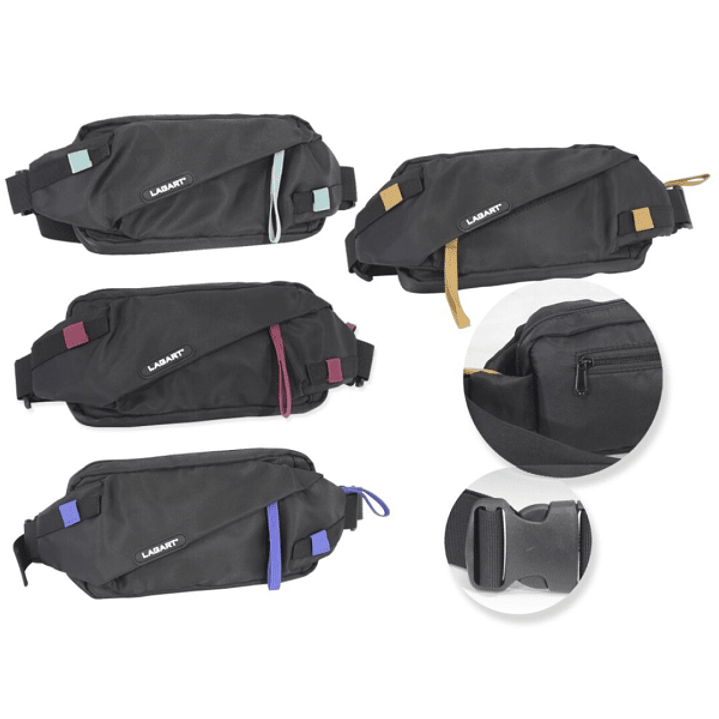 Lagart Smart Bandolera/Riñonera - 3 Bolsillos - Cinta Ajustable - Fabricada en Nylon Impermeable - Medidas 24x12x5cm - Color Negro con Detalles en Col 1