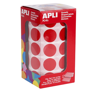 Apli Rollo de 1770 Gomets Redondos Rojos - Ø 20mm - Adhesivo Permanente - Desarrolla Habilidades y Capacidades en Niños