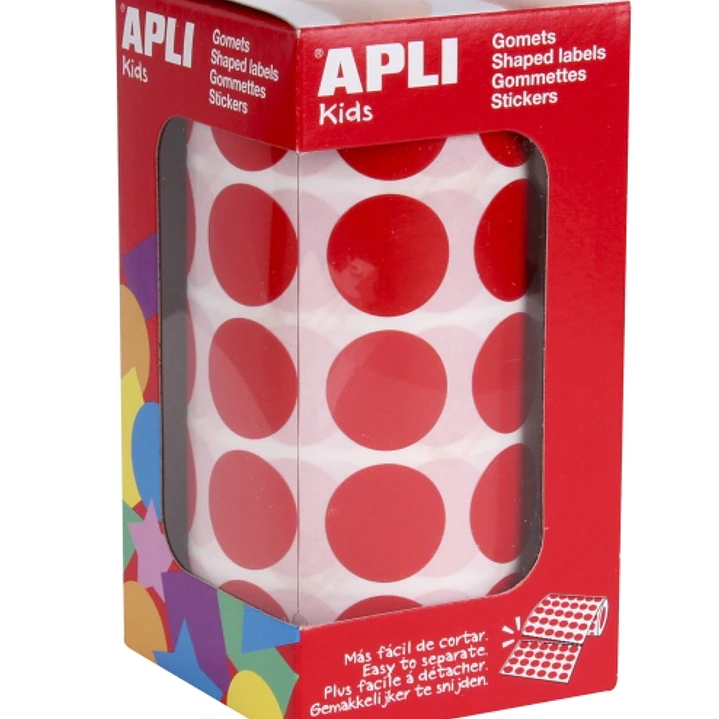 Apli Rollo de 1770 Gomets Redondos Rojos - Ø 20mm - Adhesivo Permanente - Desarrolla Habilidades y Capacidades en Niños 1
