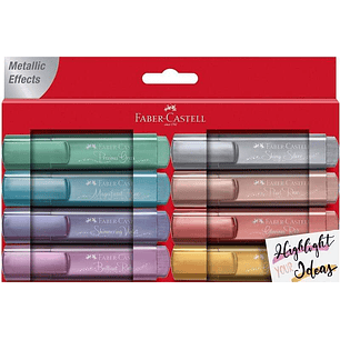 Faber-Castell Textliner 46 Metallic Pack de 8 Marcadores Fluorescentes - Punta Biselada - Trazo entre 1mm y 5mm - Tinta con Base de Agua - Colores Sur