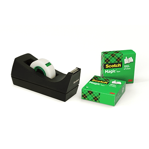 Scotch Dispensador de Cinta Adhesiva - para Cintas de hasta 19mm x 33m - Incluye 3 Cintas Adhesivas Invisible - Color Negro