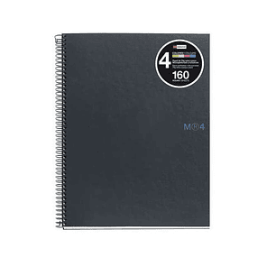 Miquel Rius Notebook4 Cuaderno de Espiral Formato A4 - 160 Hojas Lisas Microperforadas con 4 Taladros - Cubiertas de Carton Extraduro - Color Gris Osc