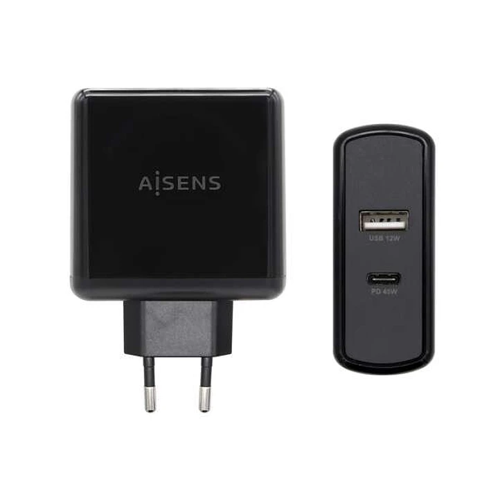 Aisens Cargador para Smartphone 57W 1x USB-C PD3.0 45W, 1x USB-A 5V/2.4A 12W 1