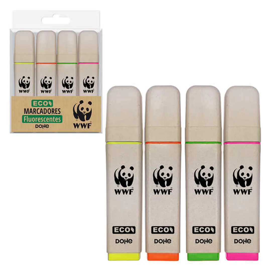 Dohe Pack de 4 Rotuladores Fluorescentes ECO - Punta Biselada - Trazo 1-5mm - Tinta con Base de Agua - Colores Surtidos 1