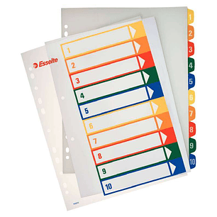 Esselte Indice Proyectos Imprimibles Tipo 1-10 Multicolor - Tamaño A4 Maxi - Material PP Rigido 300 Micras, Portada 350 Micras
