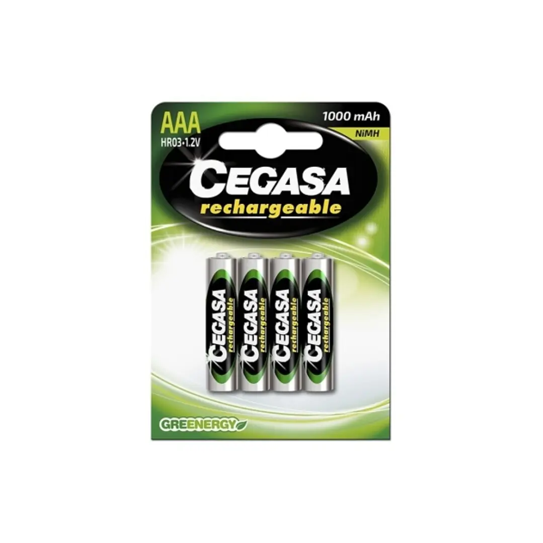 Cegasa Rechargeable Pack de 4 Pilas Recargables AAA HR03 1000mAh 1