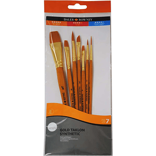 Daler Rowney Simply Pack de 7 Pinceles Sinteticos - Diseño Ergonomico - Oro Taklon - Color Naranja