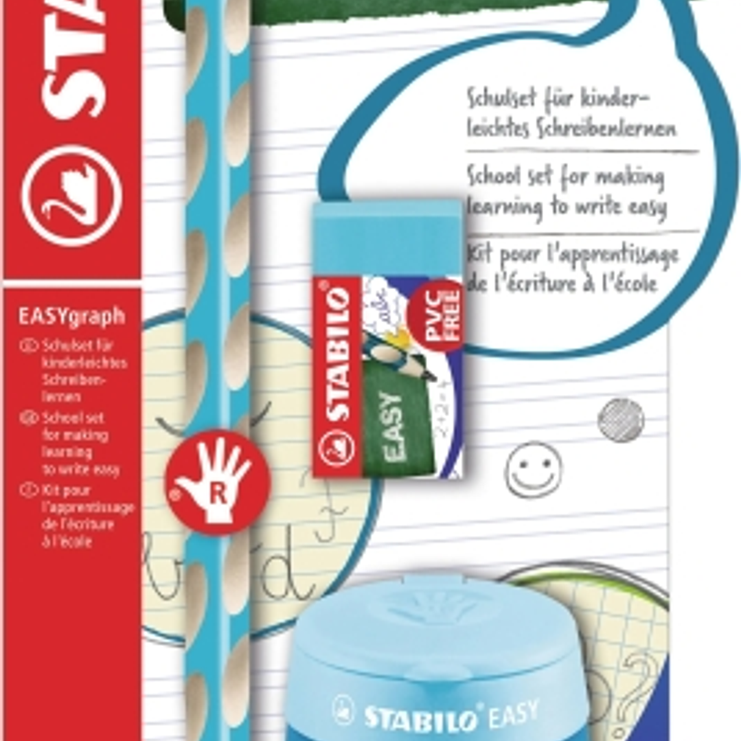 Stabilo Easygraph Pack con Lapiz de Grafito + Sacapuntas con Deposito + Goma de Borrar - Mina HB de 3.15mm - Diseño Ergonomico - Uso Diestro - Color A 1