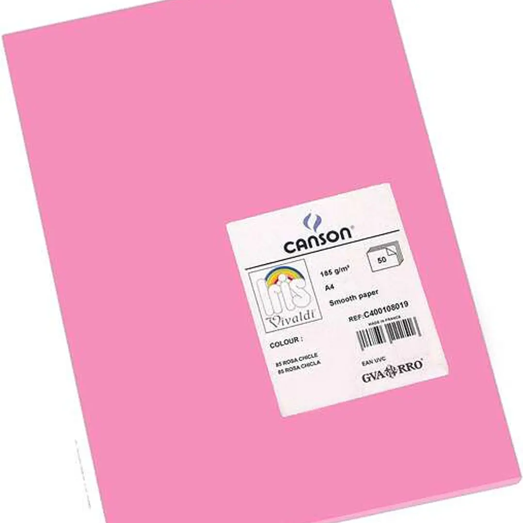 Canson Guarro Pack de 50 Cartulinas Iris A4 de 185g - 21x29.7cm - Color Rosa Chicle 1
