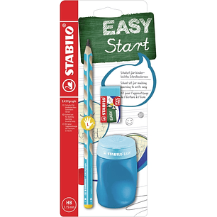 Stabilo Easygraph Pack con Lapiz de Grafito + Sacapuntas con Deposito + Goma de Borrar - Mina HB de 3.15mm - Diseño Ergonomico - Uso Zurdo - Color Azu