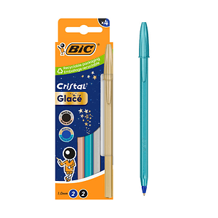 Bic Cristal Glace Pack con 4 Boligrafos de Bola - Cuerpo Opaco en Colores Metalizados Mate - Punta Redonda de 1mm - Trazo 0.4mm - Tinta con Base de Ac
