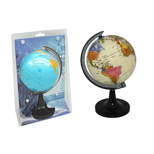 Bismark Esfera Geografica con Meridiano 15cm - Cartografia Fisico-Politica - Base Alta y Robusta - Colores Blanco y Azul Aleatorios