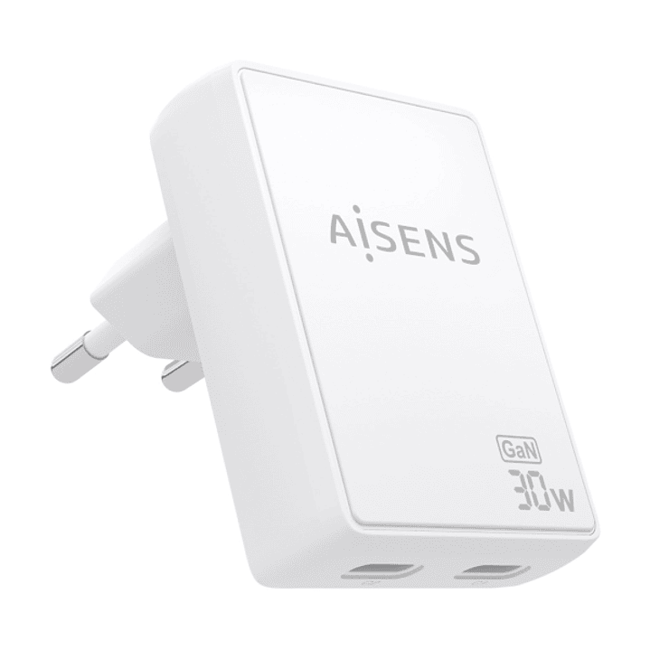 Aisens Cargador GaN Ultra Delgado 30W - 2xUSB-C PD3.0 QC4.0 - Tecnologia AI - Color Blanco 1