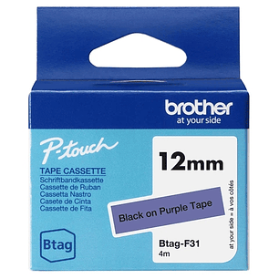 Brother Btag-F31 Cinta 12mm - Texto Negro sobre Fondo Morado - Medidas 12mmx4 Metros - Apta para PTN10, PTN20, PTN25BT