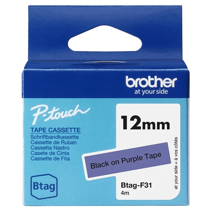 Brother Btag-F31 Cinta 12mm - Texto Negro sobre Fondo Morado - Medidas 12mmx4 Metros - Apta para PTN10, PTN20, PTN25BT 1