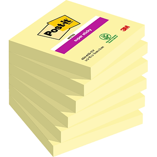 Post-It Super Sticky Pack de 6 Blocs de 90 Notas Adhesivas Reposicionables - Forma Cuadrada - 76x76mm - Color Amarillo Claro