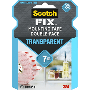 Scotch-Fix Cinta de Montaje de Doble Cara Transparente - 19mm x 5m - Color Transparente
