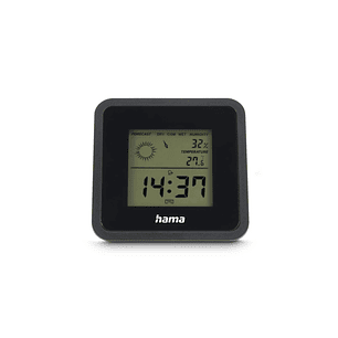 Hama Borneo Medidor de Temperatura y Humedad para Interior - Pantalla Digital - Reloj - Indicador de Confort - 8x1.2x8cm - Color Negro