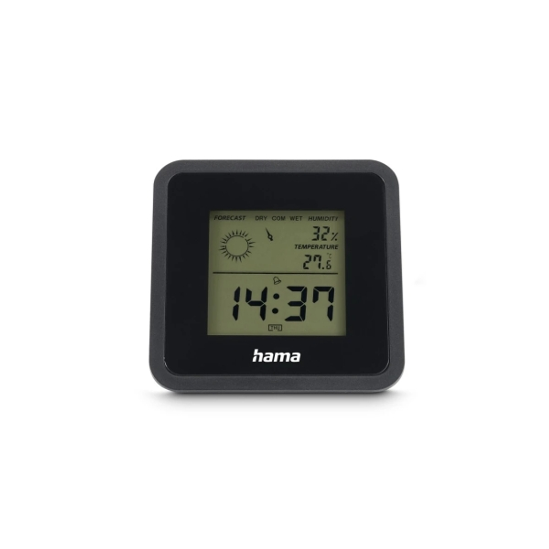 Hama Borneo Medidor de Temperatura y Humedad para Interior - Pantalla Digital - Reloj - Indicador de Confort - 8x1.2x8cm - Color Negro 1