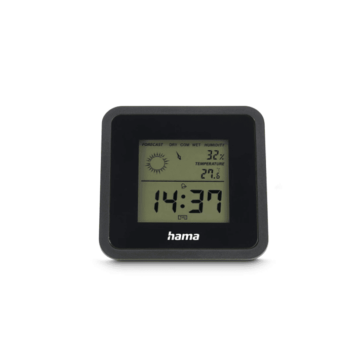 Hama Borneo Medidor de Temperatura y Humedad para Interior - Pantalla Digital - Reloj - Indicador de Confort - 8x1.2x8cm - Color Negro 1