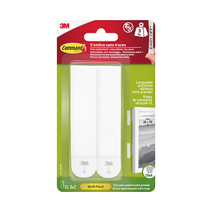 Command Pack de 16 Tiras Adhesivas para Objetos Pesados - 8 Pares XL - Soporta hasta 9kg - Color Blanco