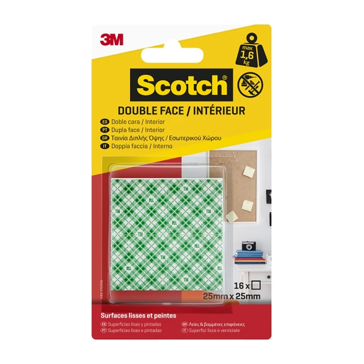 Scotch Pack de 16 Adhesivos de Montaje - 25x25mm - Uso en Interior - Cuadrado - Color Blanco 1