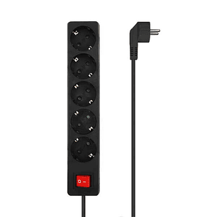 Aisens Regleta de 5 Tomas Schuko con Cable de 1.4m - Interruptor On/Off - Proteccion Infantil - Color Negro