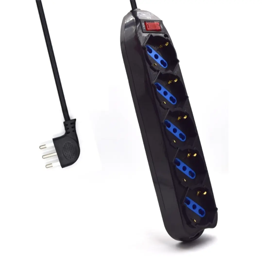 Ewent Regleta con 5 Tomas Tipo L/F (Schuko) de 10/16A - Interruptor On/Off - Enchufe Italiano Plano en Angulo - Cable de 1.5m - Color Negro 1