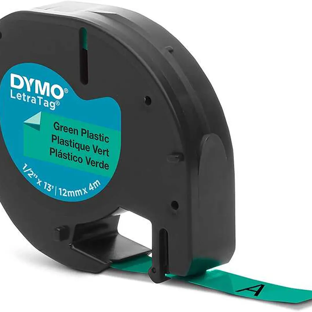 Dymo LetraTag S0721640 Cinta de Etiquetas Original para Rotuladora - Texto negro sobre fondo verde - Ancho 12mm x 4 metros (91204) 1